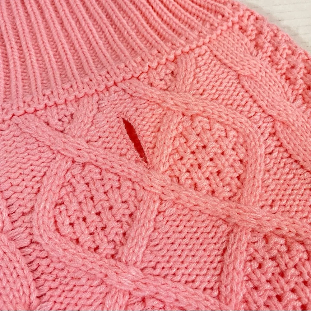 Pink Cable Knit Turtleneck Dog Sweater Cozy Pet Sweater